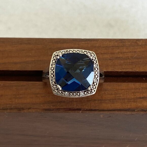 Sterling Silver 925 P☆M Blue Cubic Zirconia & Diamond Accent Stone Ring Sz 7 - Picture 11 of 16